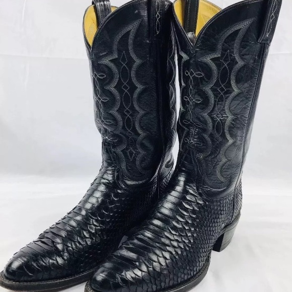 Tony Lama Black Python Snake Boot Size 